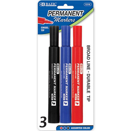 BAZIC Asst. Color Chisel Tip Jumbo Permanent Marker (3/Pack)