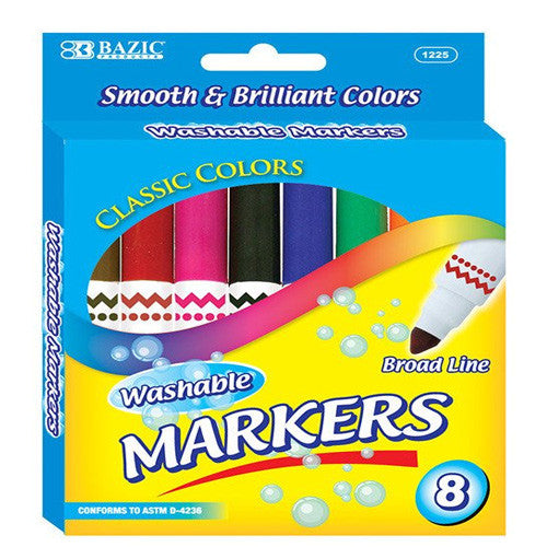 BAZIC 8 Color Broad Line Jumbo Washable Markers