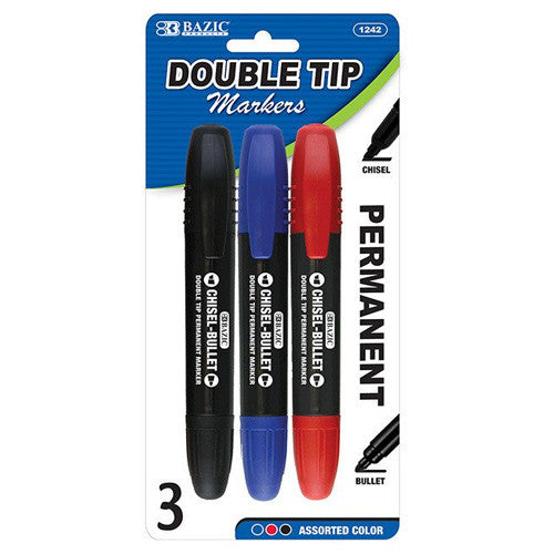 BAZIC Asst. Color Double-Tip Permanent Marker (3/Pack)