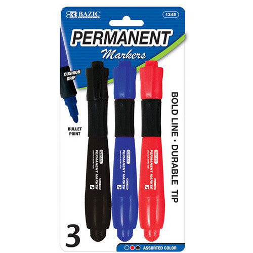 BAZIC Asst. Color Bullet Tip Jumbo Permanent Marker W/ Grip (3/Pack)