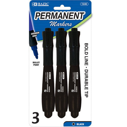 BAZIC Black Bullet Tip Jumbo Permanent Marker W/ Grip (3/Pack)