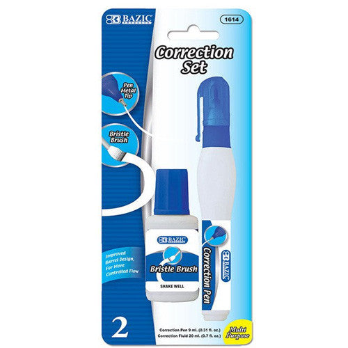 BAZIC Metal Tip Correction Pen & Correction Fluid (2/Pack)