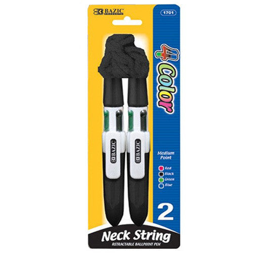 BAZIC Bullet 4-Color Neck String Pen (2/Pack)