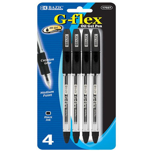 BAZIC G-Flex Black Oil-Gel Ink Pen W/ Cushion Grip (4/Pack)