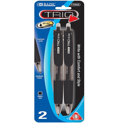 BAZIC Trio Triangle Black Oil-Gel Ink Retractable Pen (2/Pack)