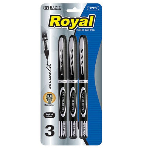 BAZIC Royal Black Rollerball Pen (3/Pack)