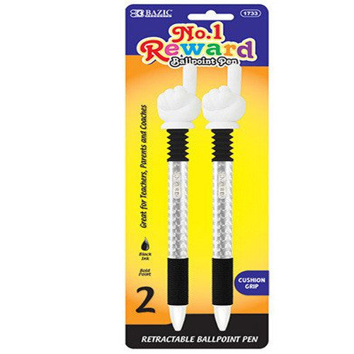 BAZIC Reward Ballpoint Pen W/ Finger Topper (2/Pack)