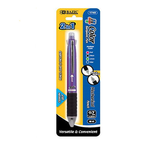 BAZIC 2 In 1 Mechanical Pencil & 4-Color Pen W/ Grip