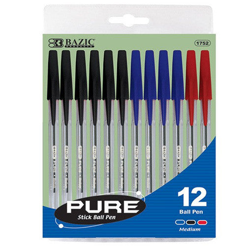 BAZIC Pure Assorted Color Stick Pen (12/Pack)