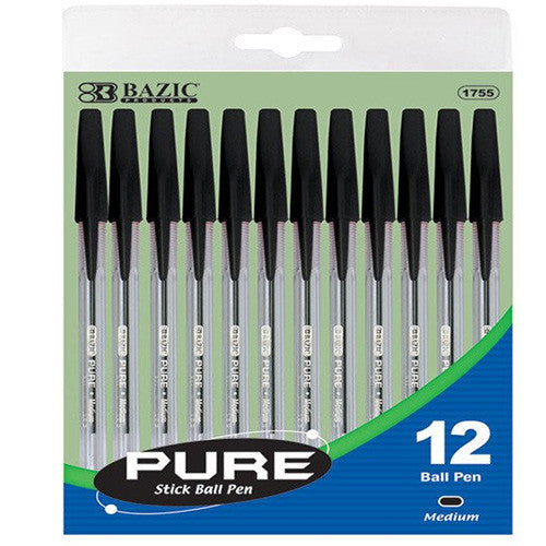 BAZIC Pure Black Stick Pen (12/Pack)