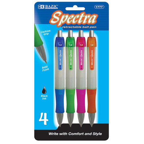 BAZIC Spectra Retractable Pen W/ Cushion Grip (4/Pack)