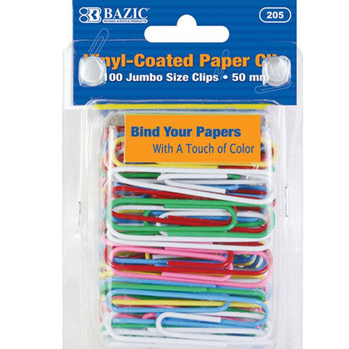 BAZIC Jumbo (50mm) Color Paper Clips (100/Pack)