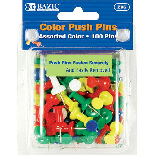 BAZIC Assorted Color Push Pins (100/Pack)