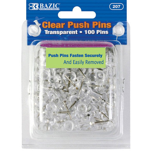 BAZIC Clear Transparent Push Pins (100/Pack)