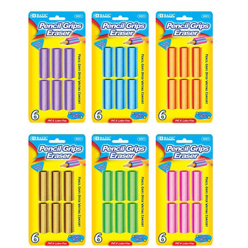 BAZIC Pencil Grip Eraser (6/Pack)