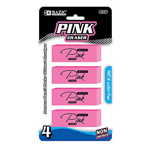 BAZIC Pink Bevel Eraser (4/Pack)