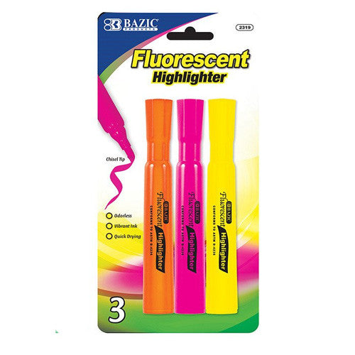 BAZIC Desk Style Fluorescent Highlighters (3/Pack)