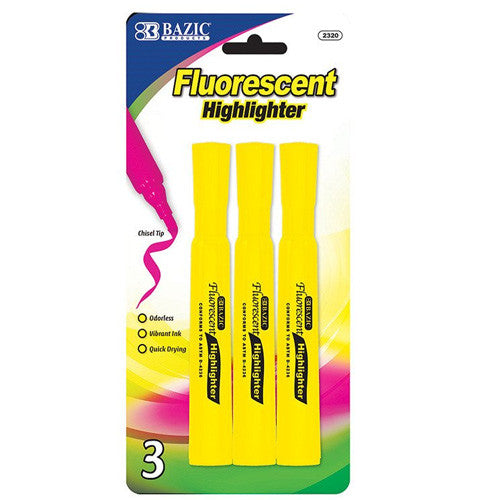 BAZIC Yellow Desk Style Fluorescent Highlighters (3/Pack)