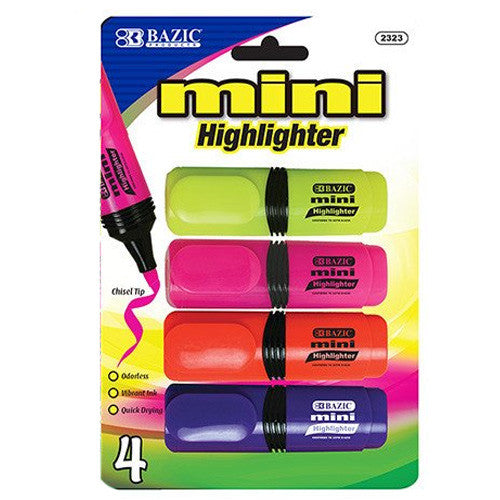 BAZIC Mini Desk Style Fluorescent Highlighters (4/Pack)