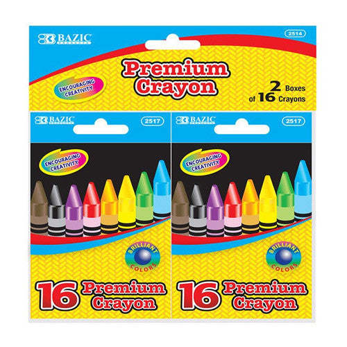 BAZIC 16 Color Premium Quality Crayons 2/Pack