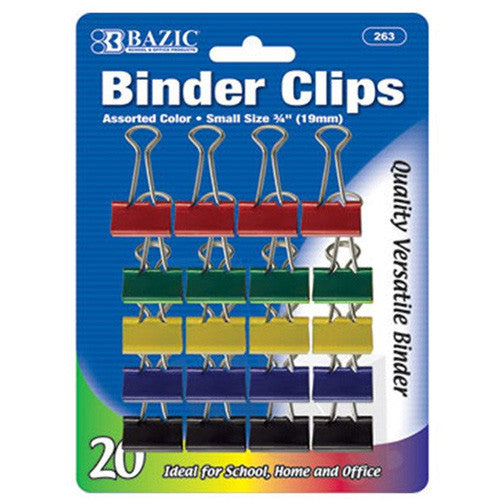 BAZIC Small 3/4" (19mm) Assorted Color Binder Clip (20/Pack)