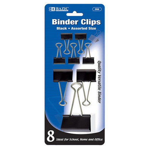 BAZIC Assorted Size Black Binder Clip (8/Pack)