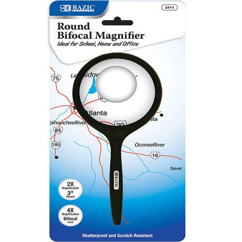 BAZIC 3" Round 2x Handheld Magnifier & 4x Bifocal Inset