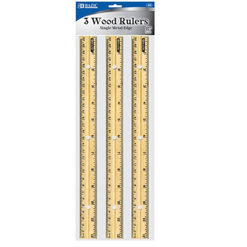 BAZIC 12" (30cm) Wooden Ruler (3/Pack)