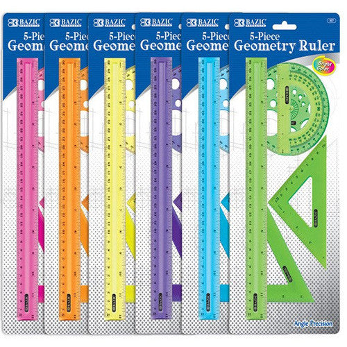 BAZIC 5-Piece Geometry Ruler Combination Sets