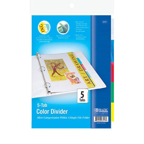 BAZIC 3-Ring Binder Dividers W/ 5-Insertable Color Tabs
