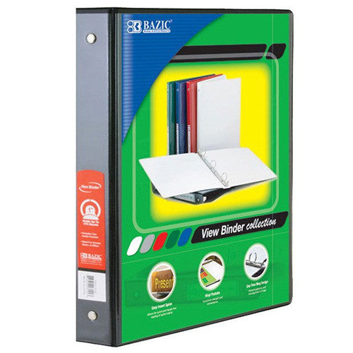 BAZIC 1 1/2" Black 3-Ring View Binder W/ 2-Pockets
