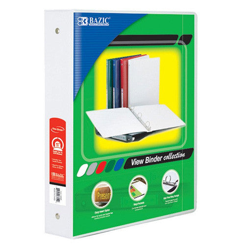 BAZIC 1 1/2" White 3-Ring View Binder W/ 2-Pockets