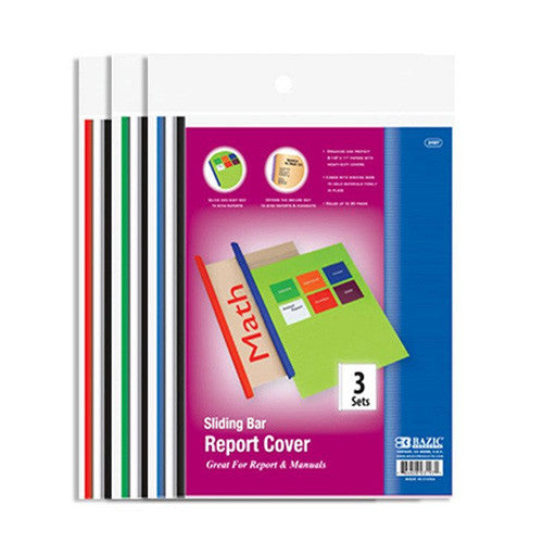 BAZIC Clear Front Report Covers W/ Sliding Bar (3/Pack)