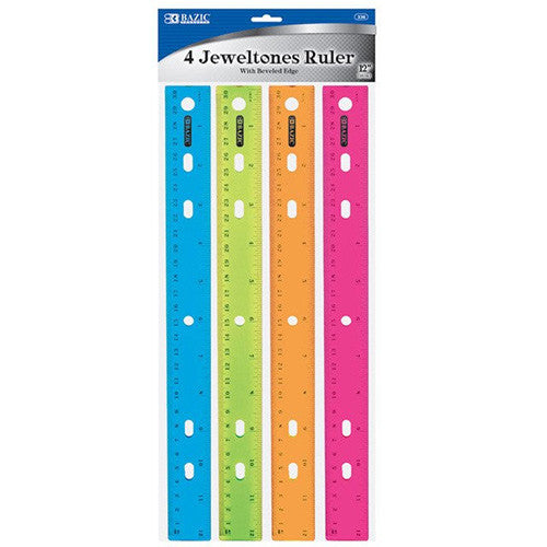 BAZIC 12" (30cm) Jeweltones Color Ruler (4/Pack)