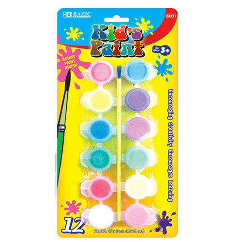 BAZIC 12 Color 6ml Kid's Paint W/ Brush