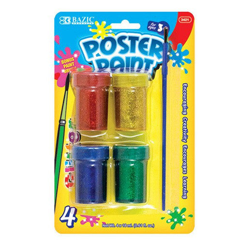 BAZIC 4 Color 18ml Glitter Poster Paint W/ Brush