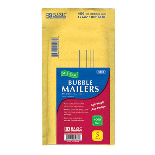 BAZIC 4" X 7.25" (#000) Self-Seal Bubble Mailers (5/Pack)