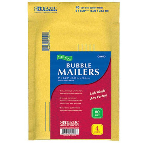 BAZIC 6" X 9.25" (#0) Self-Seal Bubble Mailers (4/Pack)