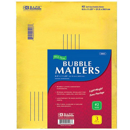 BAZIC 8.5" X 11.25" (#2) Self-Seal Bubble Mailers (3/Pack)