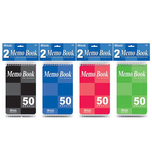 BAZIC 50 Ct. 4" X 6" Top Bound Spiral Memo Books (2/Pack)