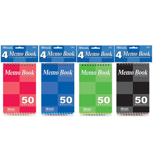 Bazic 50 Ct. 3" X 5" Top Bound Spiral Memo Books (4/Pack)