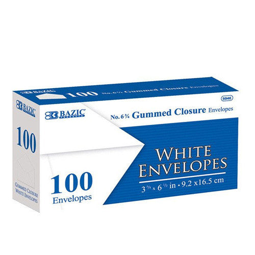 BAZIC #6 3/4 White Envelope W/ Gummed Closure (100/Pack)