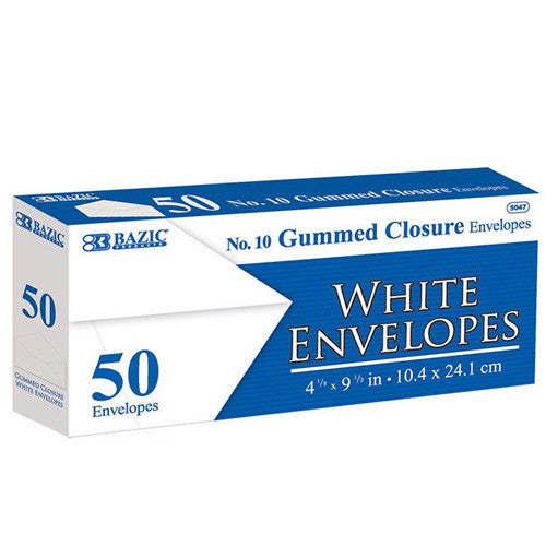 BAZIC #10 White Envelope W/ Gummed Closure (50/Pack)