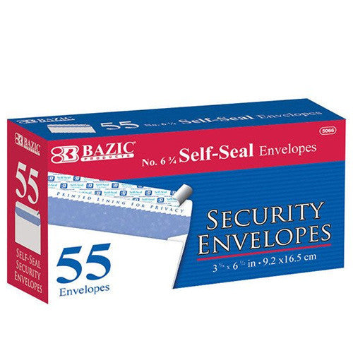 BAZIC #6 3/4 Self-Seal Security Envelope (55/Pack)