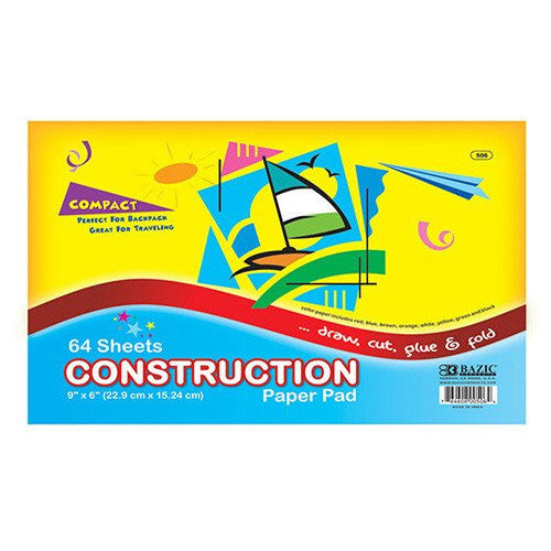 BAZIC 64 Ct. 6" X 9" Mini Construction Paper Pad