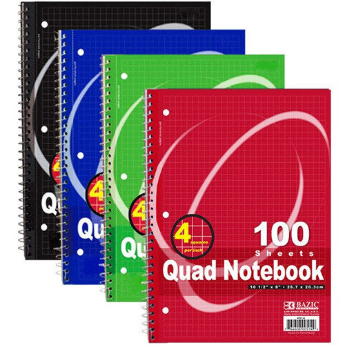 BAZIC 100 Ct. Quad-Ruled 4-1" Spiral Notebook