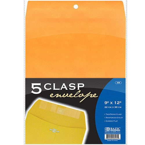 BAZIC 9" X 12" Clasp Envelope (5/Pack)