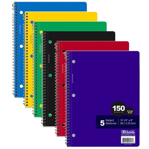 C/R 150 ct. 5 Subject Spiral Notebook