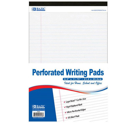 BAZIC 50 Ct. 8.5" X 11.75" White Perforated Writing Pad