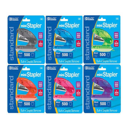 BAZIC Mini Standard (26/6) Stapler W/ 500 Ct. Staples